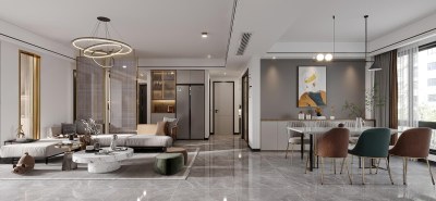 现代轻奢客餐厅3D模型下载